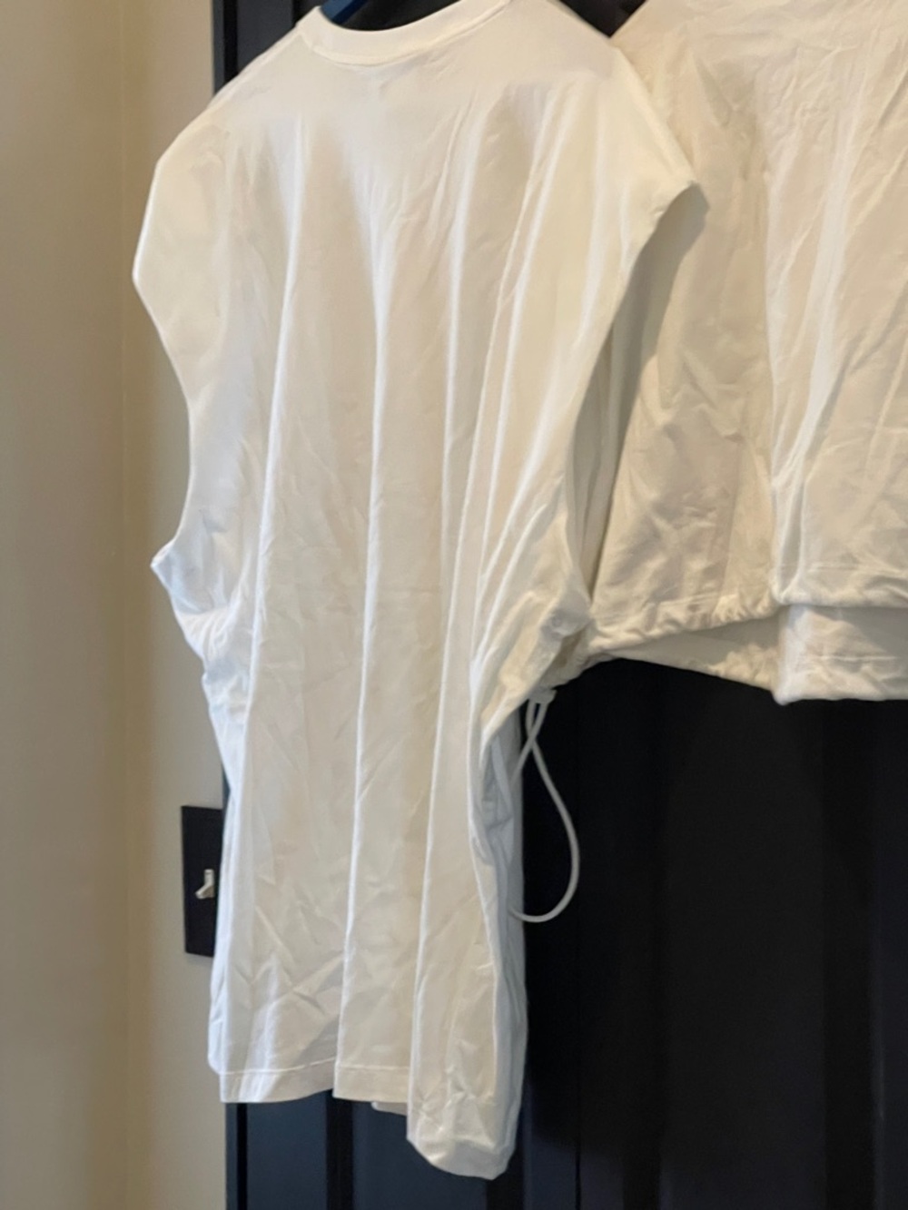 adidas White Layered Short Sleeve Tee with Side Drawstrings - Picture 7 of 9